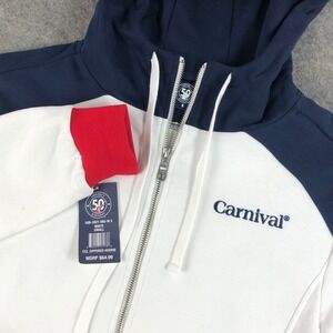 NEW Carnival 50th Birthday Hoodie Womens Small Red White Blue Zip Up Sweatshirt